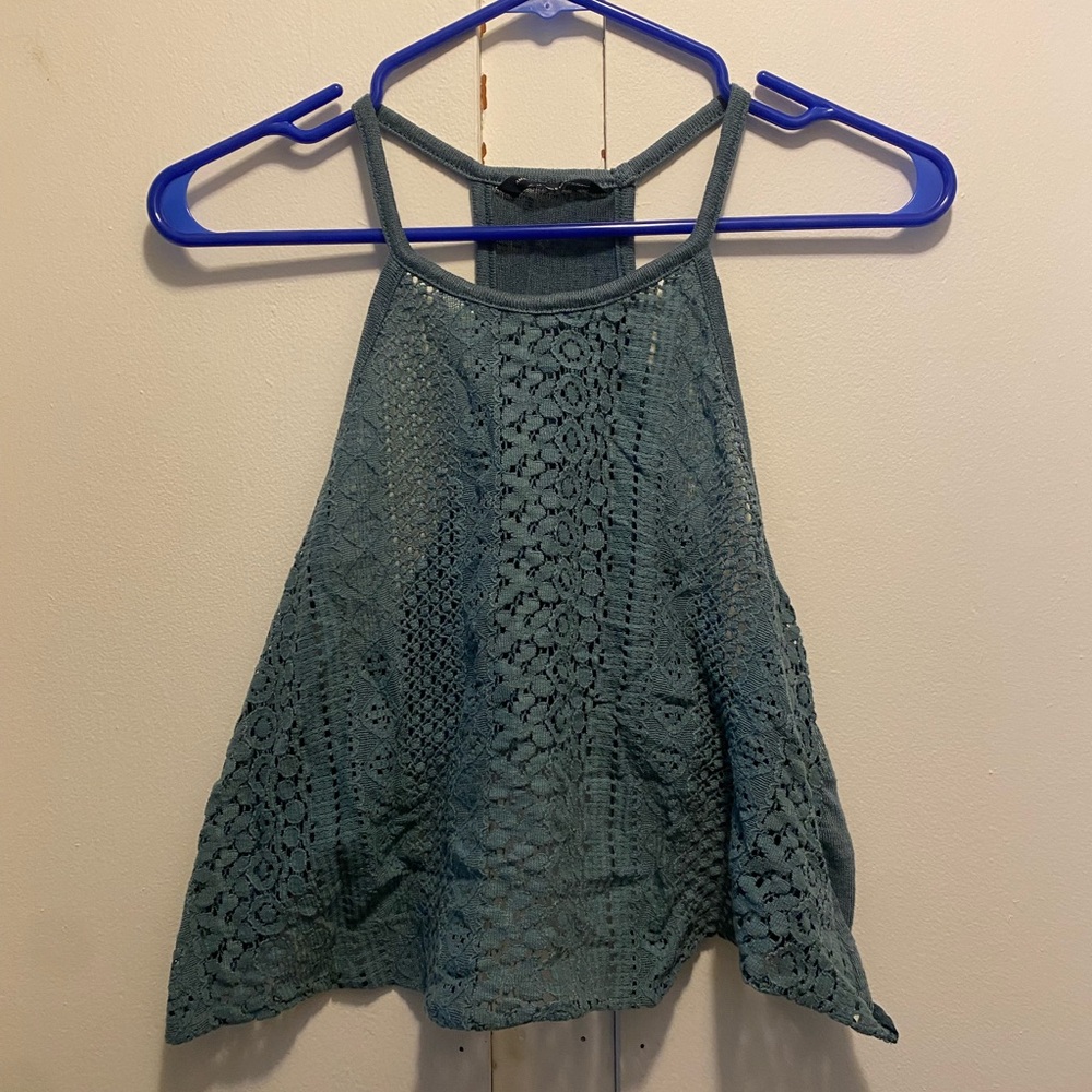 American Eagle Outfitters Teal Lace Tank Top